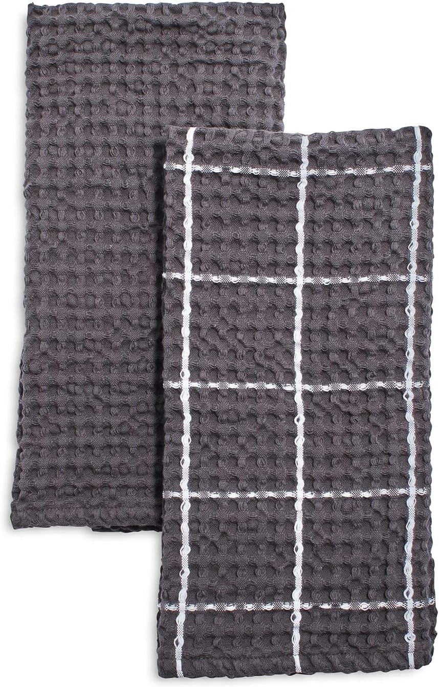 image:imageSur La Table Washed Waffle Kitchen Towels Set of 2 PreShrunk UltraAbsorbent Cotton for Drying Wiping and Produce Wrapping Set of 2Dove Grey