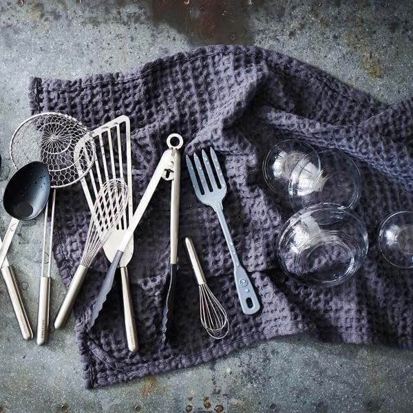 image:imageSur La Table Washed Waffle Kitchen Towels Set of 2 PreShrunk UltraAbsorbent Cotton for Drying Wiping and Produce Wrapping Set of 2Dove Grey