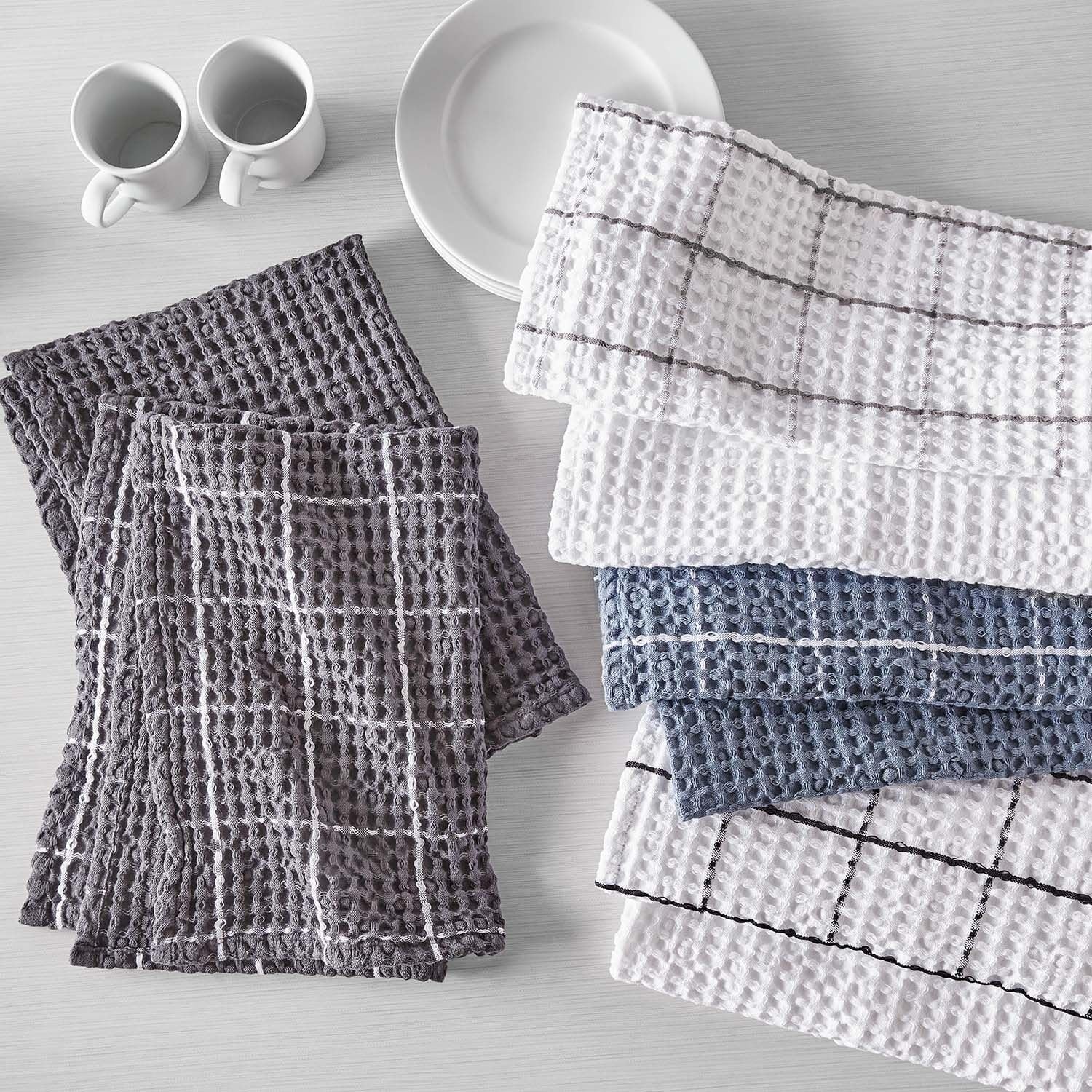 image:imageSur La Table Washed Waffle Kitchen Towels Set of 2 PreShrunk UltraAbsorbent Cotton for Drying Wiping and Produce Wrapping Set of 2Dove Grey