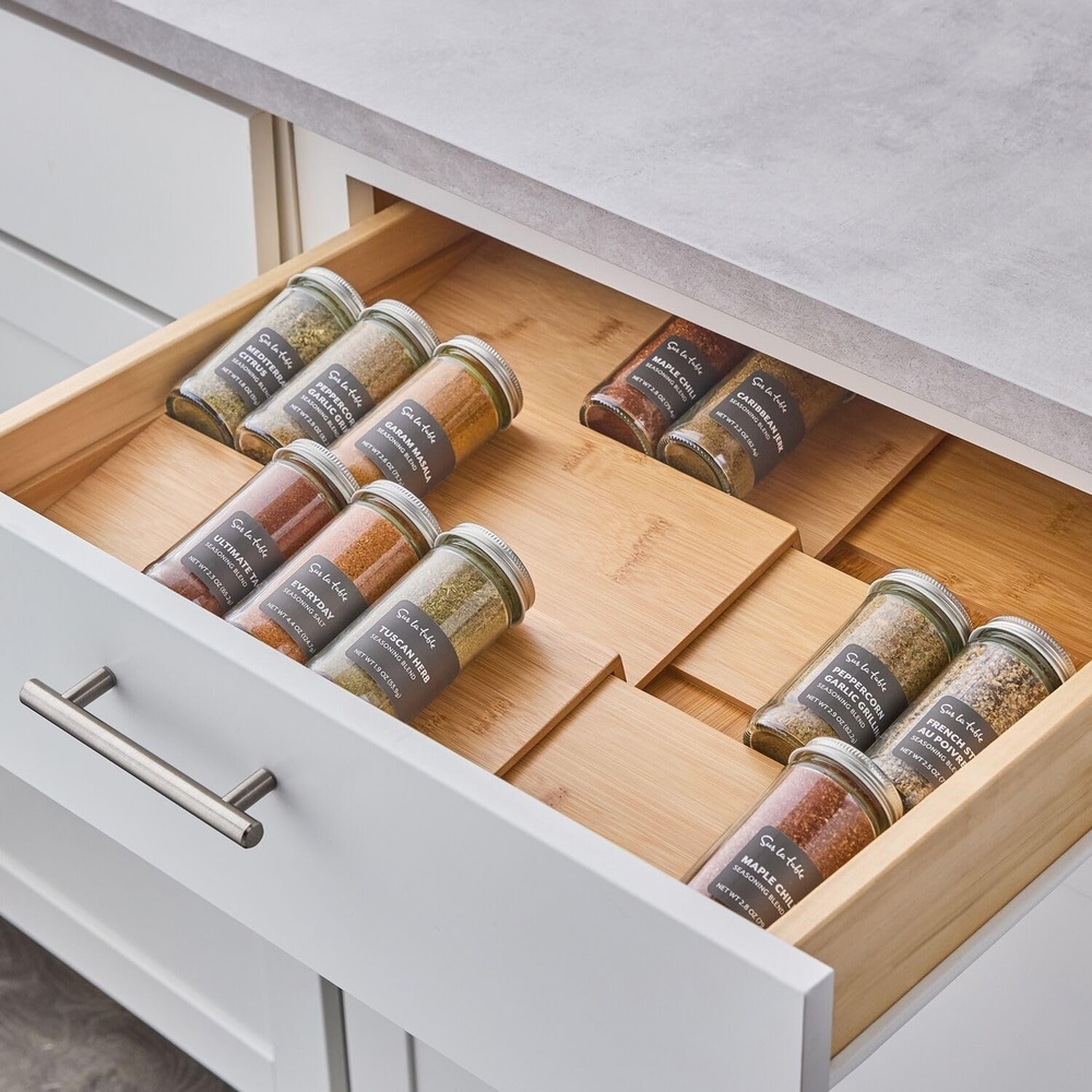 image:imageSur La Table Adjustable Bamboo Spice Drawer Organizer Brown