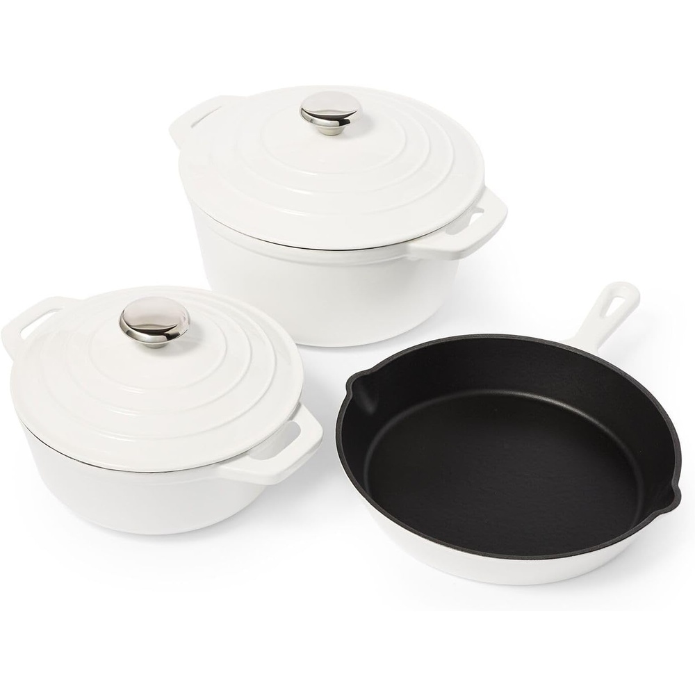 image:imageSur La Table Enameled Cast Iron Cookware Set Includes 5Qt amp 25Qt Dutch Ovens with Lids and 10 Skillet Oven to 500F Induction Compatible Essential Starter Gift Set BlueWhite