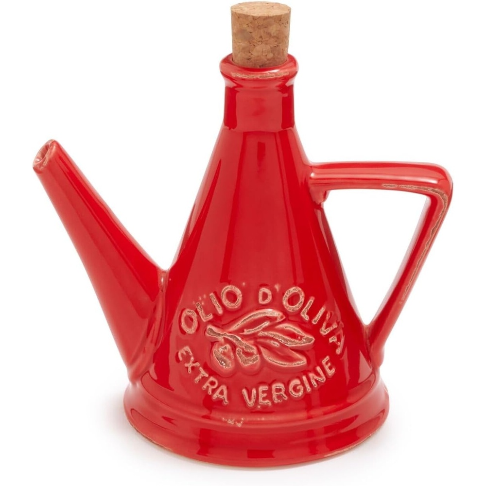 image:imageSur La Table Farmhouse Italian Oil Cruet Handmade Clay Vessel with Rustic Glaze and Pour Spout for Olive Oil and Vinegar 12 ozRed