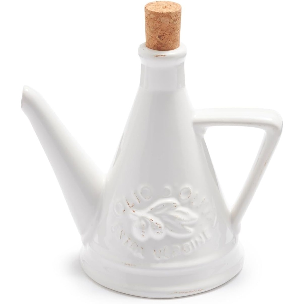 image:imageSur La Table Farmhouse Italian Oil Cruet Handmade Clay Vessel with Rustic Glaze and Pour Spout for Olive Oil and Vinegar 12 ozWhite