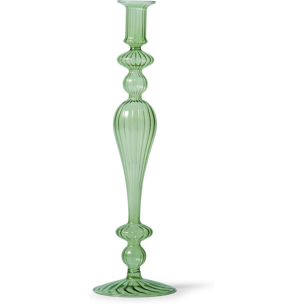 image:imageSur La Table Glass Taper Candle Holder 135 Sky BlueSage Green