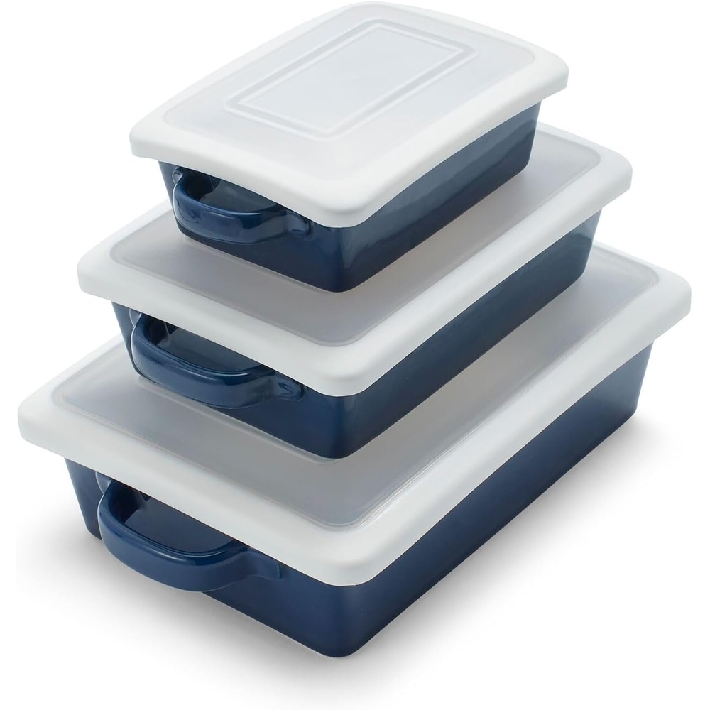 image:imageSur La Table Stoneware 3Piece Baker Set wLids BlueBlue