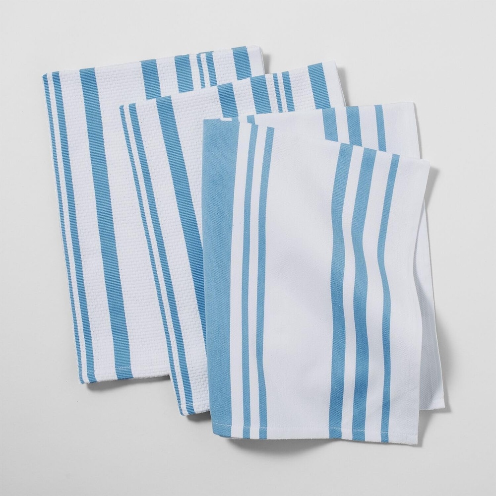 image:imageSur La Table Striped Kitchen Towels Set of 3 Cool GrayLight Blue