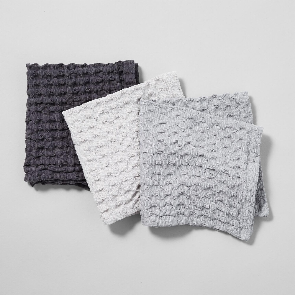 image:imageSur La Table Washed Waffle Dishcloths Set of 3 GrayGray