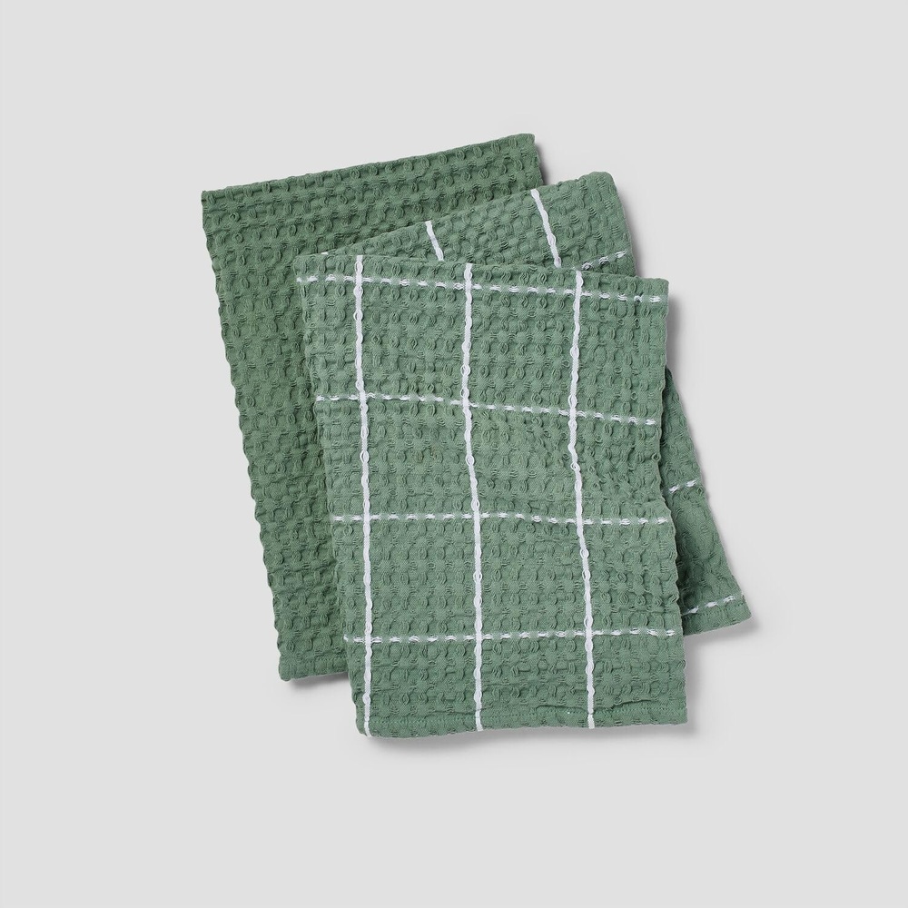 image:imageSur La Table Washed Waffle Kitchen Towels Set of 2 PreShrunk UltraAbsorbent Cotton for Drying Wiping and Produce Wrapping Set of 2Green