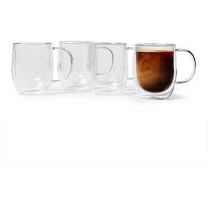 image:imageSur La Table 12 oz DoubleWall Glass Coffee Mug Set of 4  Insulated Design Keeps Drinks Hot amp Hands Cool Microwave amp Dishwasher