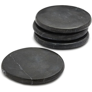 image:imageSur La Table Black Marquina Marble Coasters  Set of 4 Handmade Stone Drink Coasters 4 Round Protects Surfaces with Elegant Modern Style