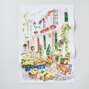 image:imageSur La Table Italian Vialetto Kitchen Towel Illustrated Cotton with Italian Village and Vineyard Design