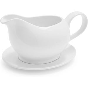 image:imageSur La Table Porcelain Gravy Boat with Saucer Classic White Lidded Vessel and DripCatching Saucer for Table Service