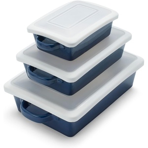 image:imageSur La Table Stoneware 3Piece Baker Set wLids BlueBlue