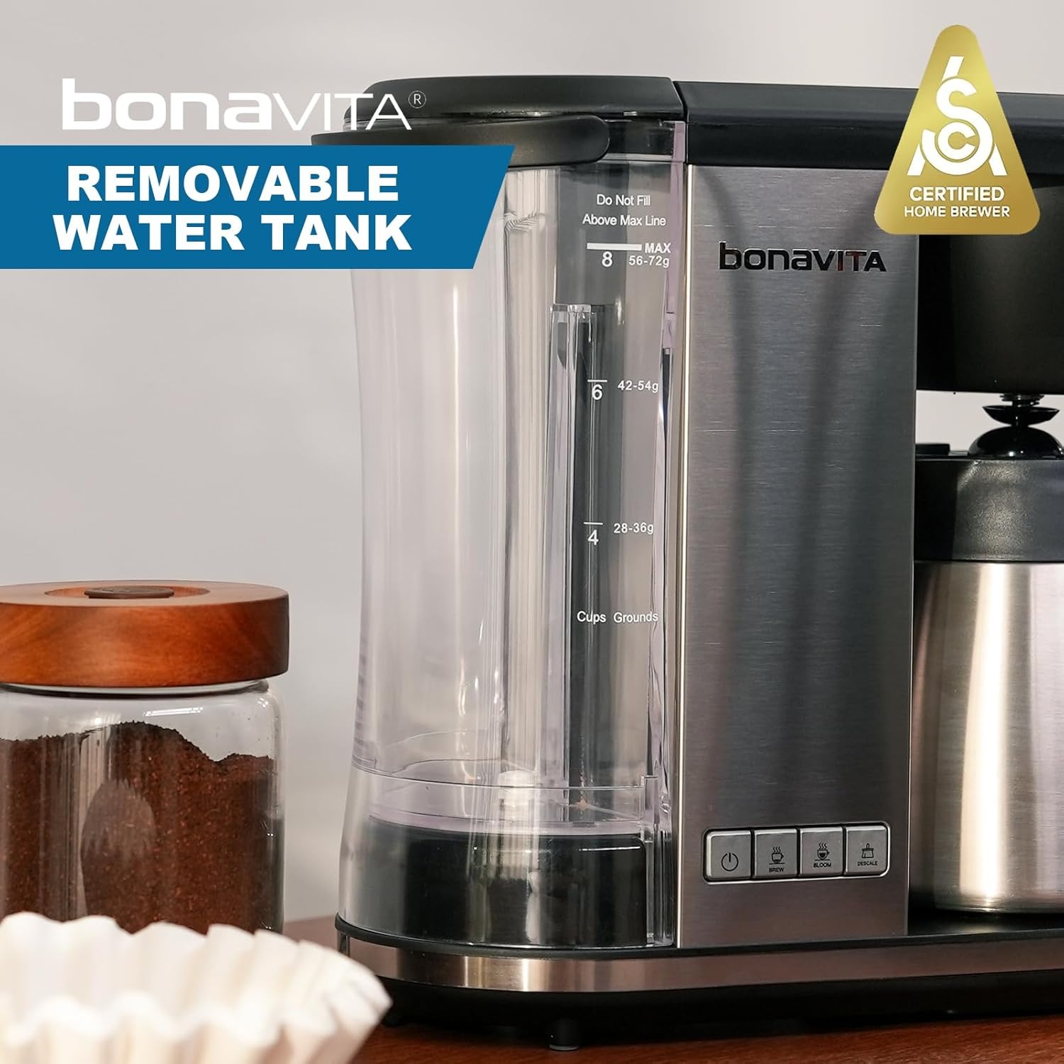 image:imageBonavita Enthusiast 8 Cup Drip Coffee Brewer Pour Over SCA Certified Coffee Machine with Thermal Carafe Stainless Steel Panel Removable ReservoirMatte Black