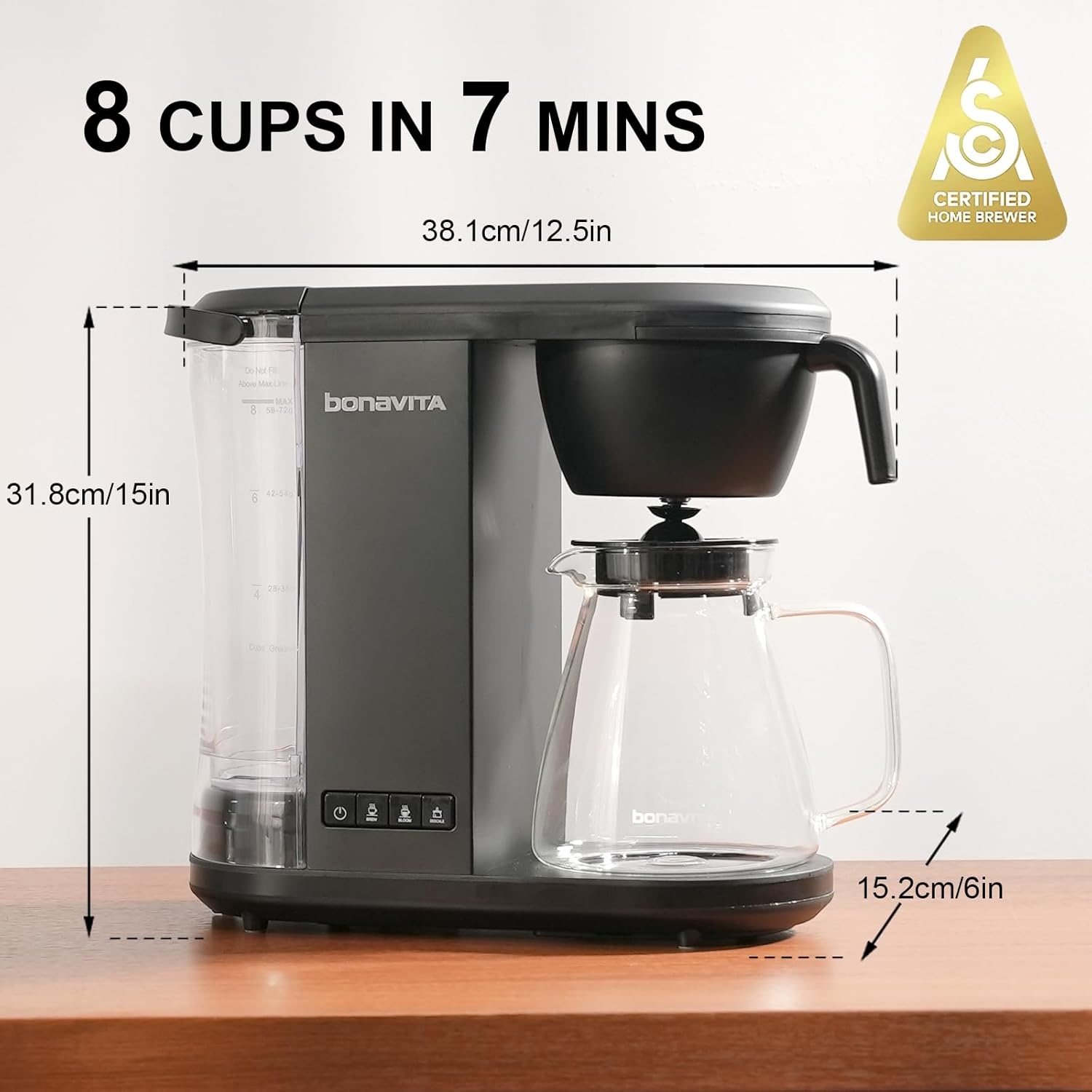 image:imageBonavita Enthusiast 8 Cup Drip Coffee Brewer Pour Over SCA Certified Coffee Machine with Thermal Carafe Stainless Steel Panel Removable ReservoirMatte Black