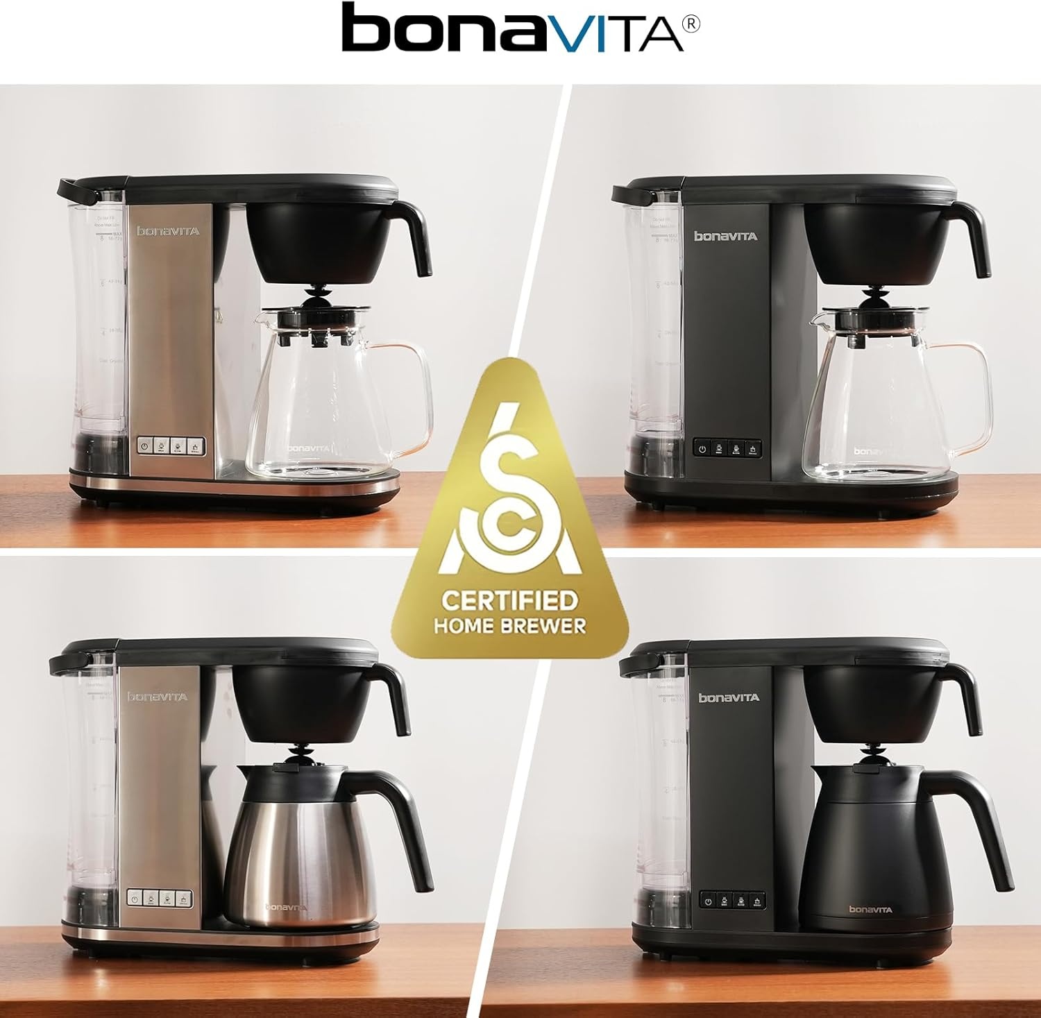 image:imageBonavita Enthusiast 8 Cup Drip Coffee Brewer Pour Over SCA Certified Coffee Machine with Thermal Carafe Stainless Steel Panel Removable ReservoirMatte Black