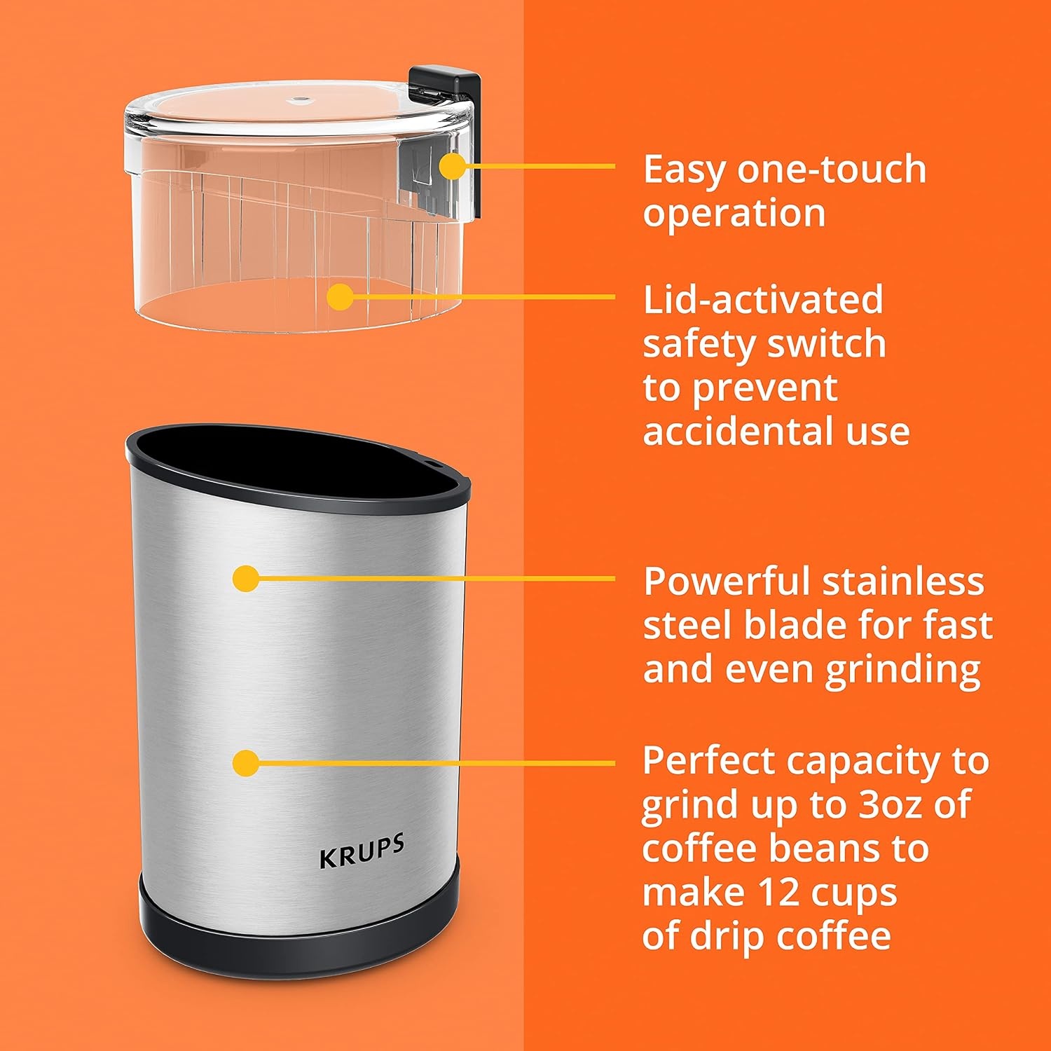 image:imageKRUPS Precision Electric Coffee Grinders 3 oz Capacity 200W Motor Stainless Steel Blades for Uniform Grinding of Beans Herb and Nuts Coffee and Spice Grinder Electric BlackStainless Steel
