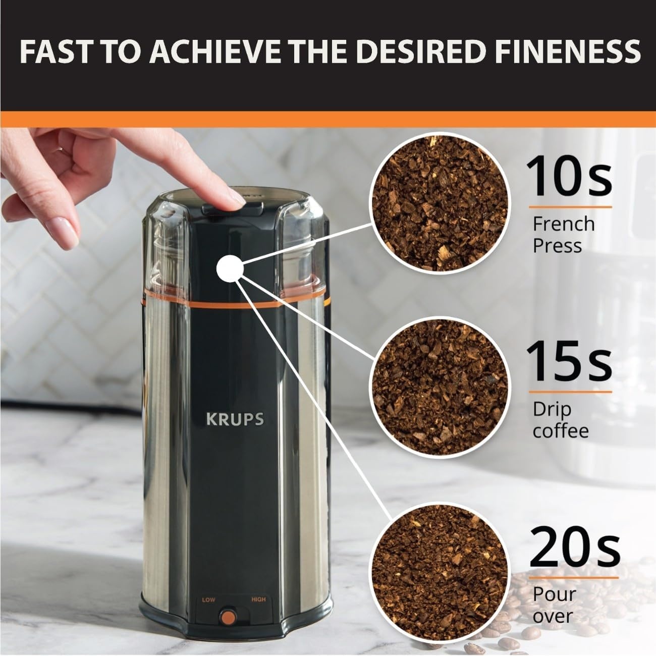 image:imageKRUPS Precision Electric Coffee Grinders 3 oz Capacity 200W Motor Stainless Steel Blades for Uniform Grinding of Beans Herb and Nuts Coffee and Spice Grinder Electric BlackStainless Steel