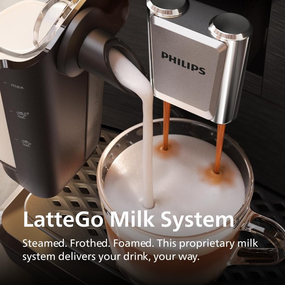 image:imagePhilips 3300 Series Fully Automatic Espresso Machine with integrated milk frother and grinder 5 Hot amp Iced Coffee PreSets 40 Quieter SilentBrew 15Bar Pressure Glossy Black EP332690Glossy Black Ep 3341 50
