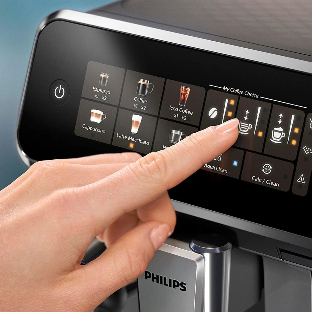 image:imagePhilips 3300 Series Fully Automatic Espresso Machine with integrated milk frother and grinder 5 Hot amp Iced Coffee PreSets 40 Quieter SilentBrew 15Bar Pressure Glossy Black EP332690Glossy Black Ep 3347 90