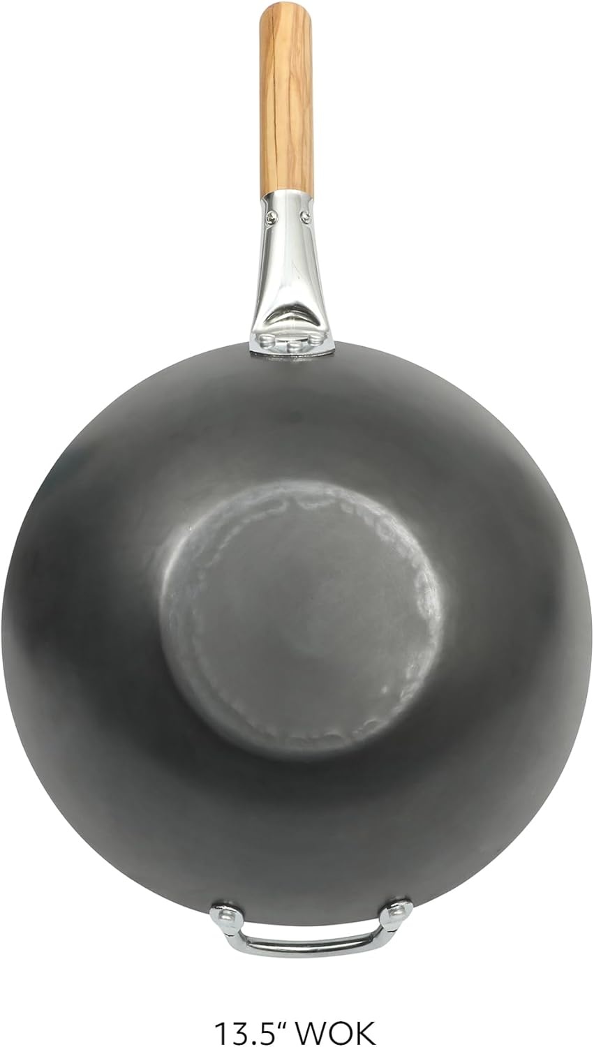 image:imageSUR LA TABLE Kitchen Essentials Quick Fire 135 Carbon Steel Flat Bottom Wok Durable Nonstick Stir Fry Pan