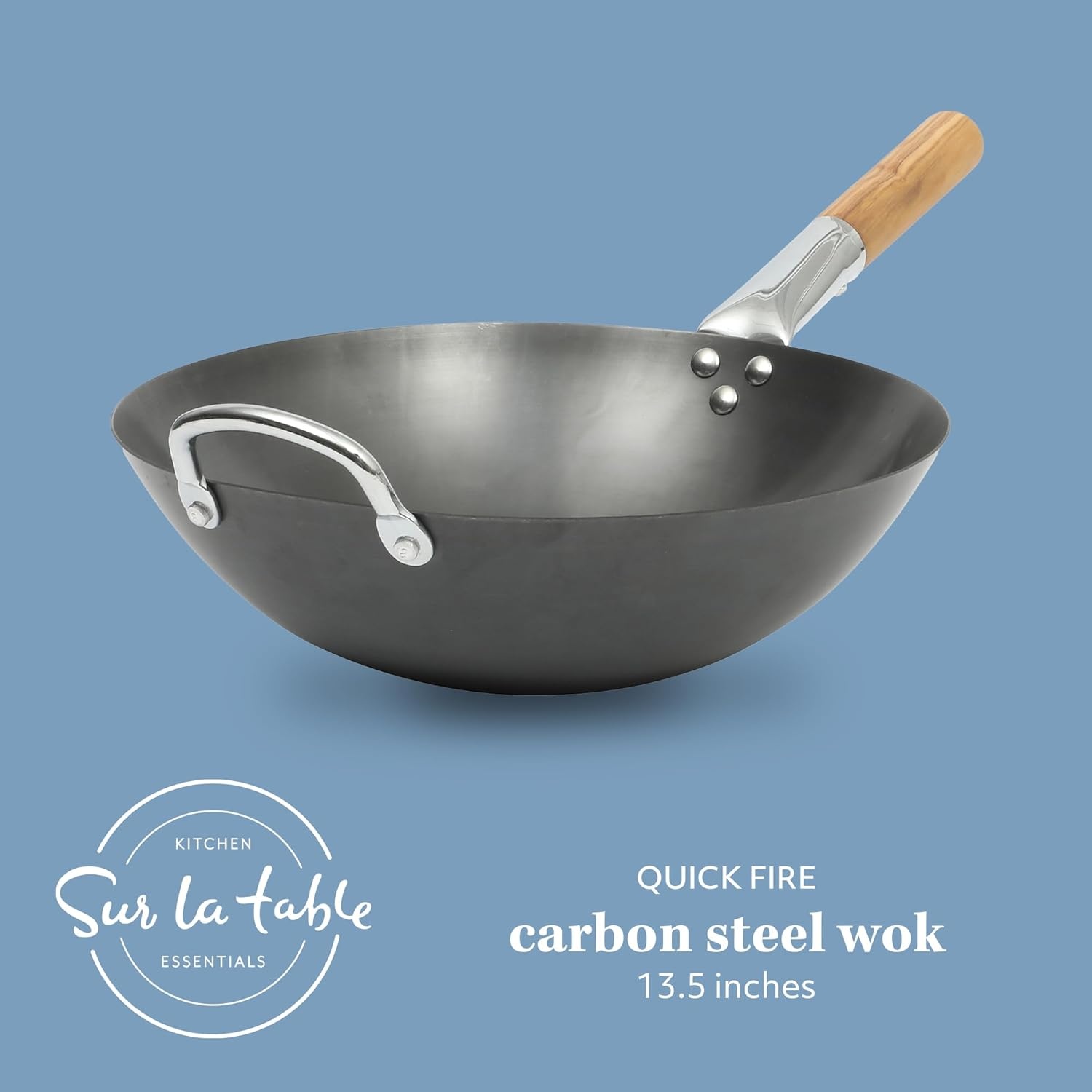 image:imageSUR LA TABLE Kitchen Essentials Quick Fire 135 Carbon Steel Flat Bottom Wok Durable Nonstick Stir Fry Pan