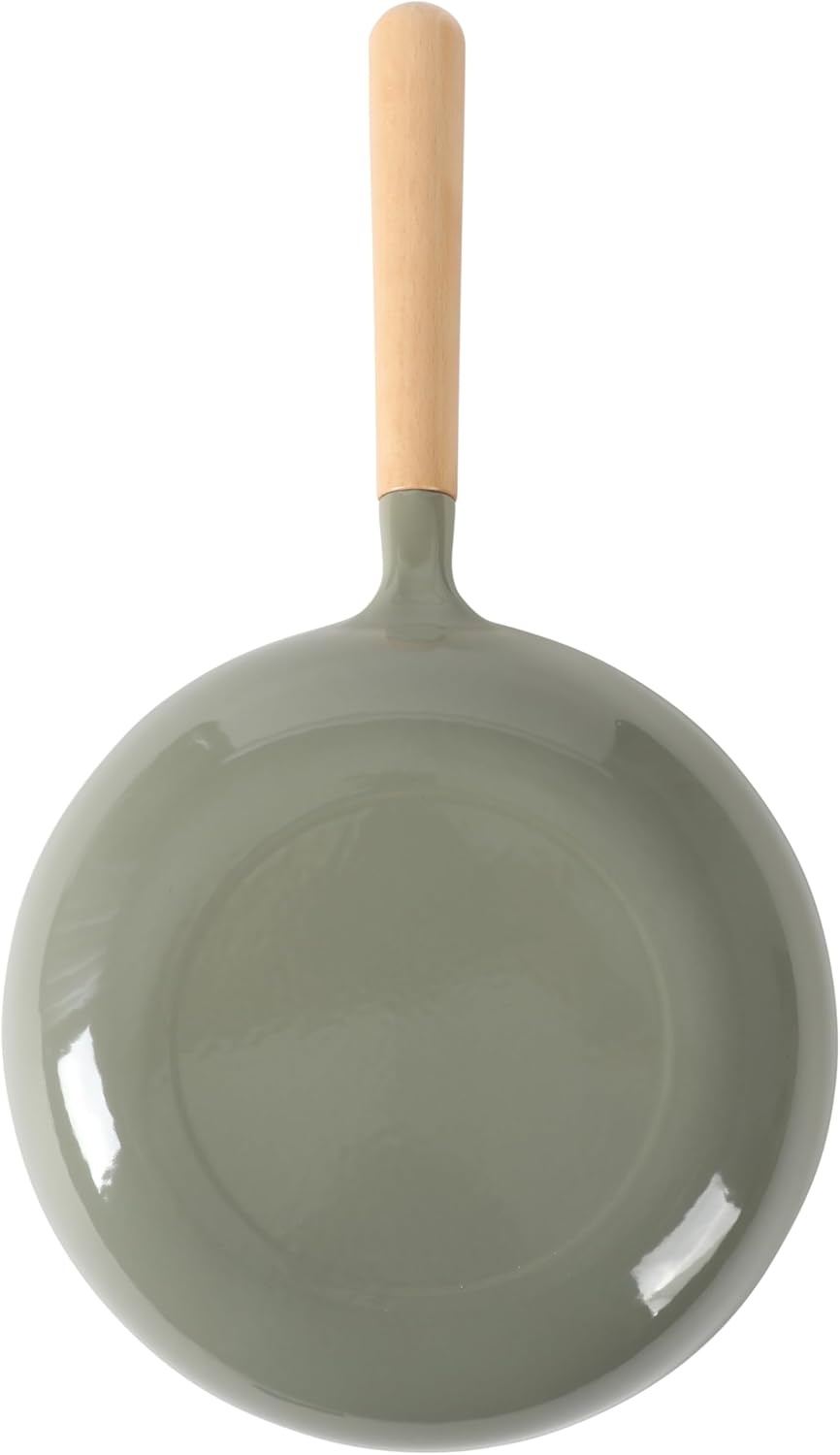 image:imageSur La Table Kitchen Essential Main Canteen 95 PreSeasoned Cast Iron Skillet wWood Handle Natural Nonstick Lightweight Frying Pan for Searing Sauting amp Everyday Cooking BlueJuniper Green Skillet