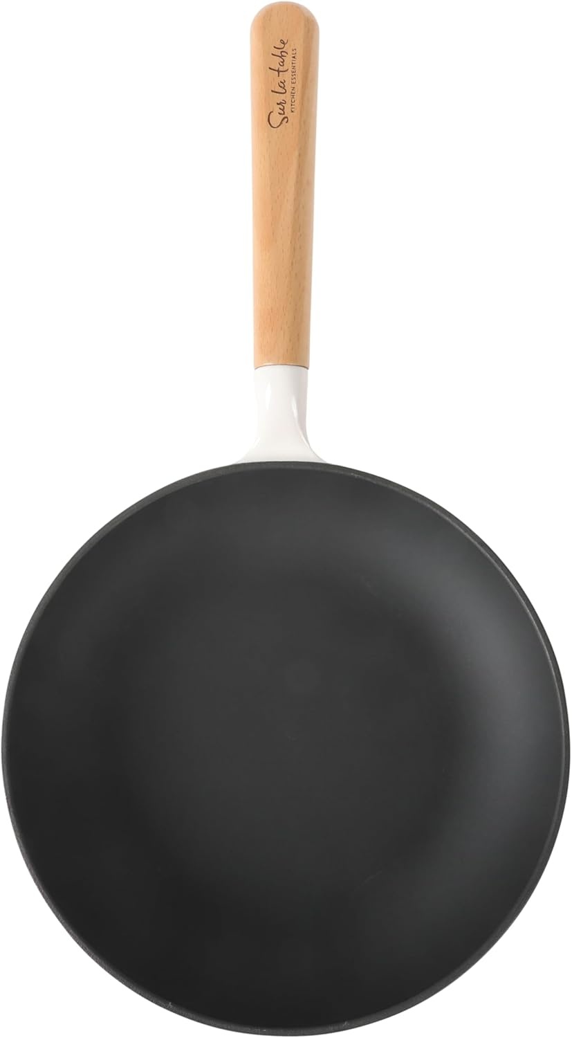 image:imageSur La Table Kitchen Essential Main Canteen 95 PreSeasoned Cast Iron Skillet wWood Handle Natural Nonstick Lightweight Frying Pan for Searing Sauting amp Everyday Cooking BlueEggshell White Skillet