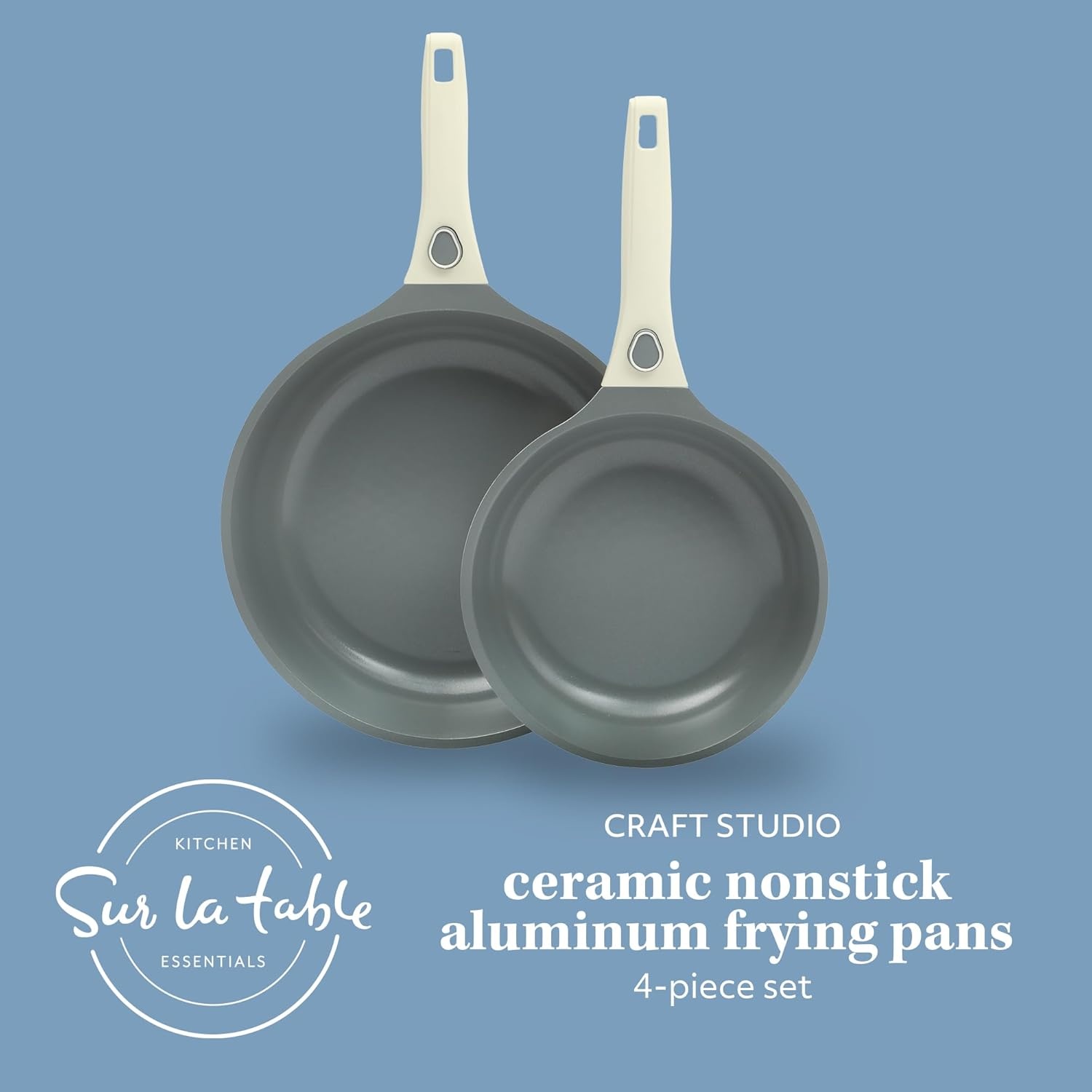image:imageSur La Table Kitchen Essentials 13 Piece Detachable Handle Pots and Pans Premium PFA Free Premium Ceramic Non Stick Induction Safe and Secure Removable Handle Cookware Set Juniper GreenEggshell White
