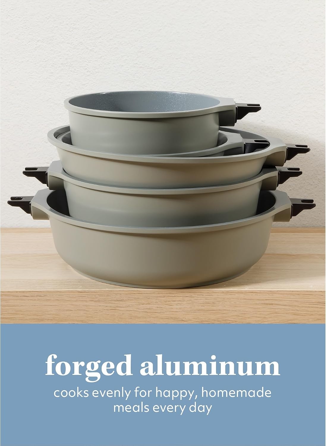 image:imageSur La Table Kitchen Essentials 13 Piece Detachable Handle Pots and Pans Premium PFA Free Premium Ceramic Non Stick Induction Safe and Secure Removable Handle Cookware Set Juniper GreenJuniper Green