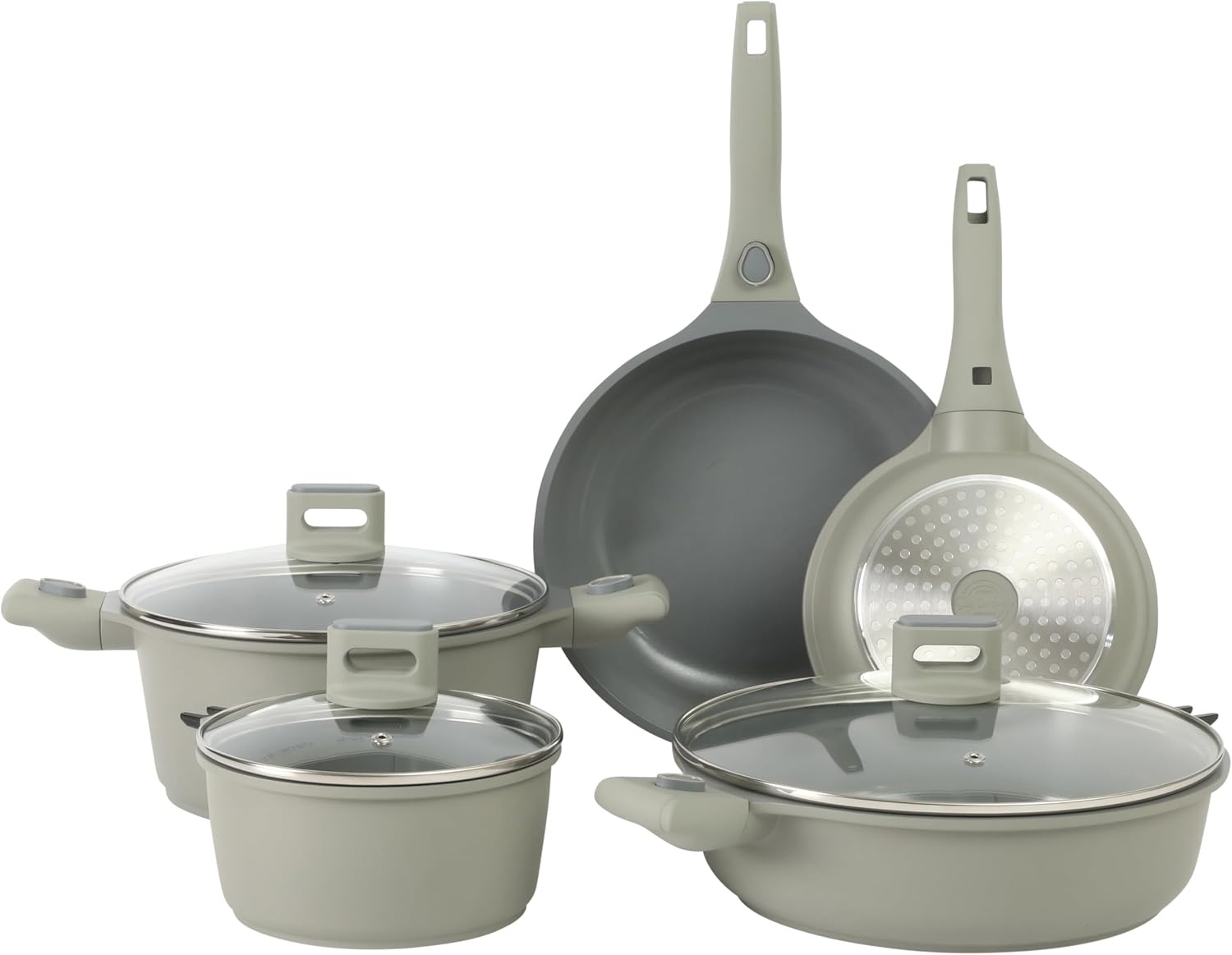 image:imageSur La Table Kitchen Essentials 13 Piece Detachable Handle Pots and Pans Premium PFA Free Premium Ceramic Non Stick Induction Safe and Secure Removable Handle Cookware Set Juniper GreenJuniper Green