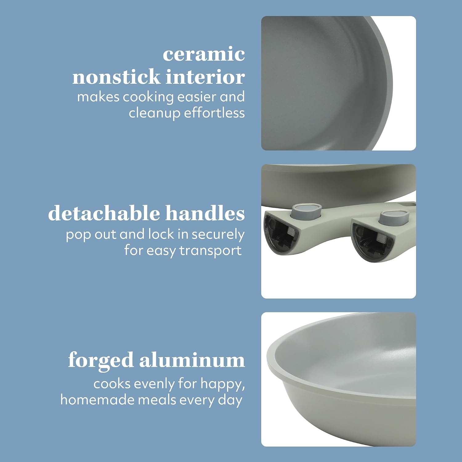 image:imageSur La Table Kitchen Essentials 13 Piece Detachable Handle Pots and Pans Premium PFA Free Premium Ceramic Non Stick Induction Safe and Secure Removable Handle Cookware Set Juniper GreenJuniper Green
