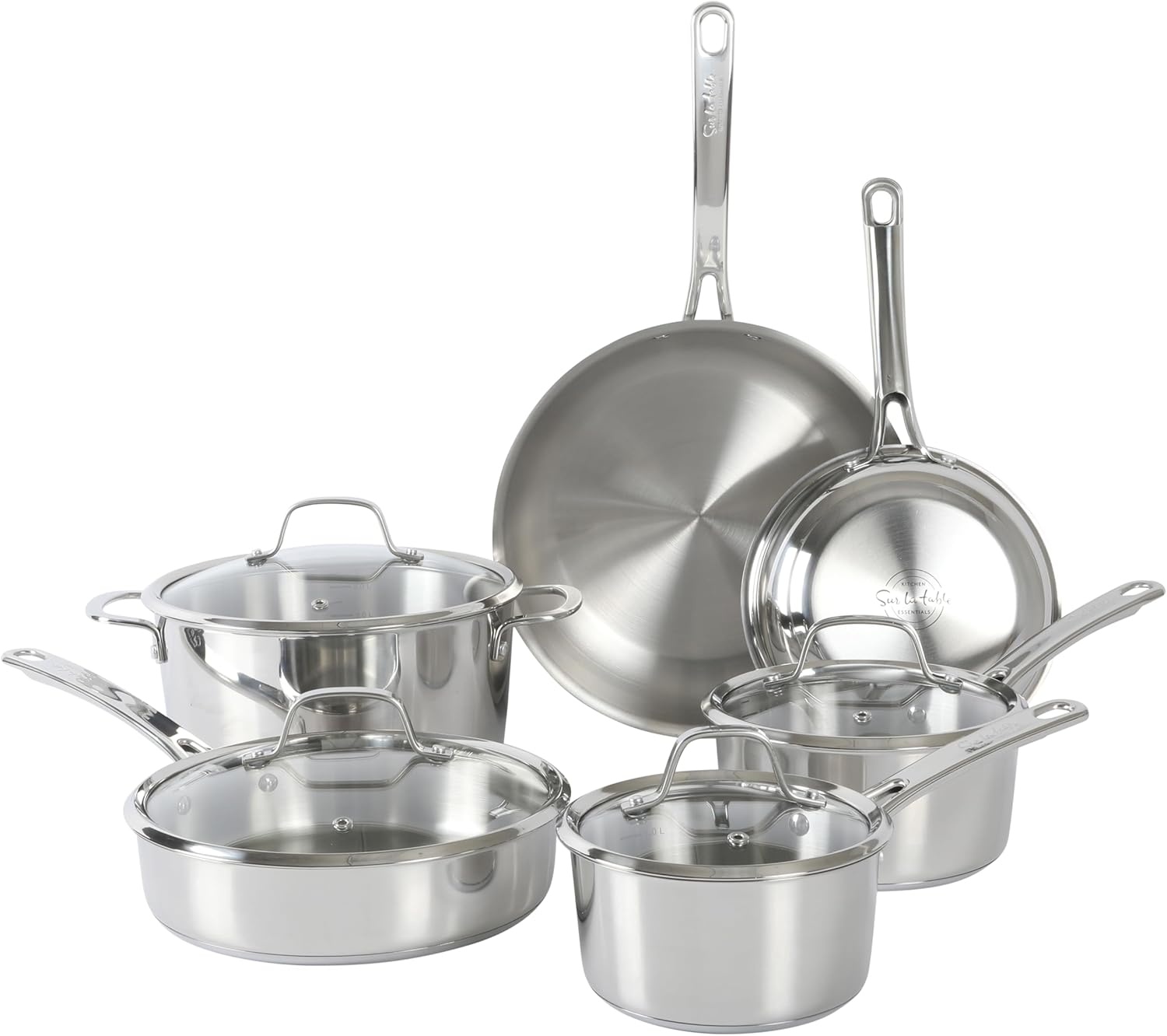 image:imageSur La Table Kitchen Essentials Chefs Deck 3Piece 53Quart Stainless Steel Dutch Oven with Steamer Insert amp Glass Lid Induction Ready TriPly Base Polished Finish amp Hollow StayCool HandlesStainless Steel