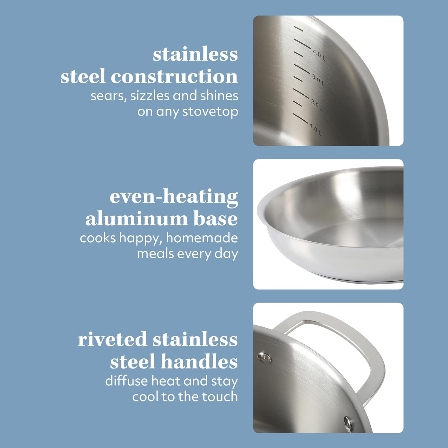 image:imageSur La Table Kitchen Essentials Chefs Deck 3Piece 53Quart Stainless Steel Dutch Oven with Steamer Insert amp Glass Lid Induction Ready TriPly Base Polished Finish amp Hollow StayCool HandlesStainless Steel