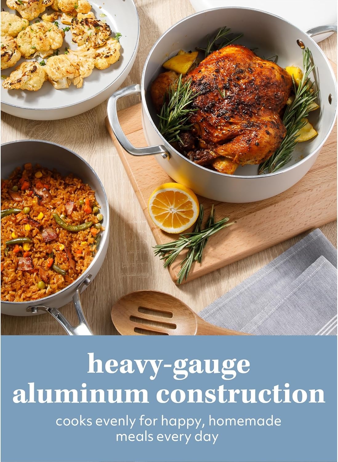 image:imageSur La Table Kitchen Essentials Potluck Porch 10 Inch Deep Frying Pan Skillet Aluminum PFA Free Ceramic Cookware Chefs Pan Omelet Pan Induction BlackLinen White
