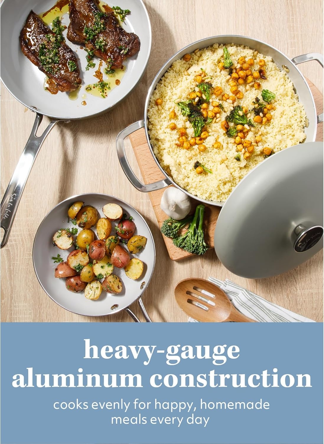 image:imageSur La Table Kitchen Essentials Potluck Porch 10 Inch Deep Frying Pan Skillet Aluminum PFA Free Ceramic Cookware Chefs Pan Omelet Pan Induction BlackGreen