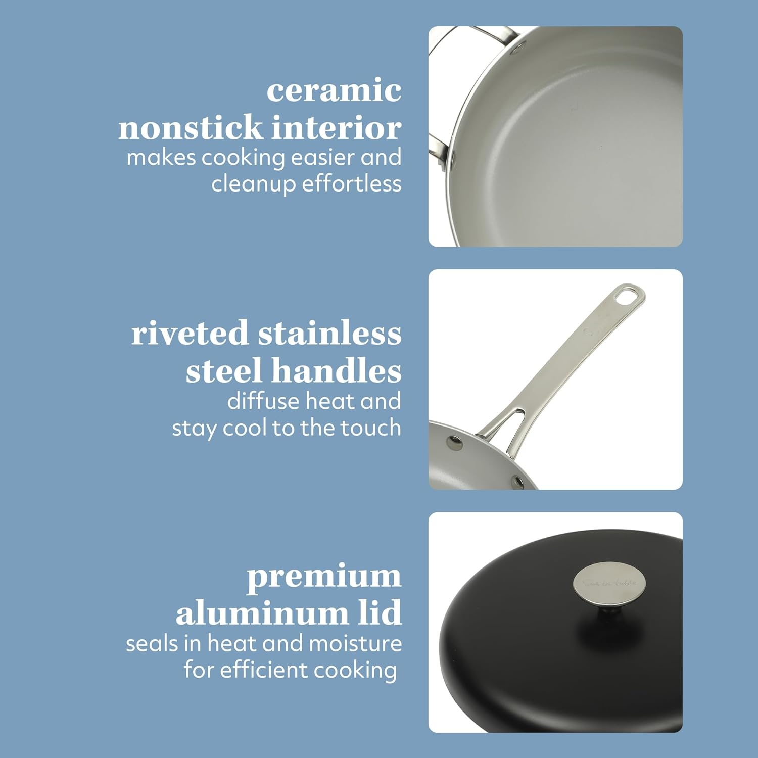 image:imageSur La Table Kitchen Essentials Potluck Porch 10 Inch Deep Frying Pan Skillet Aluminum PFA Free Ceramic Cookware Chefs Pan Omelet Pan Induction BlackBlack