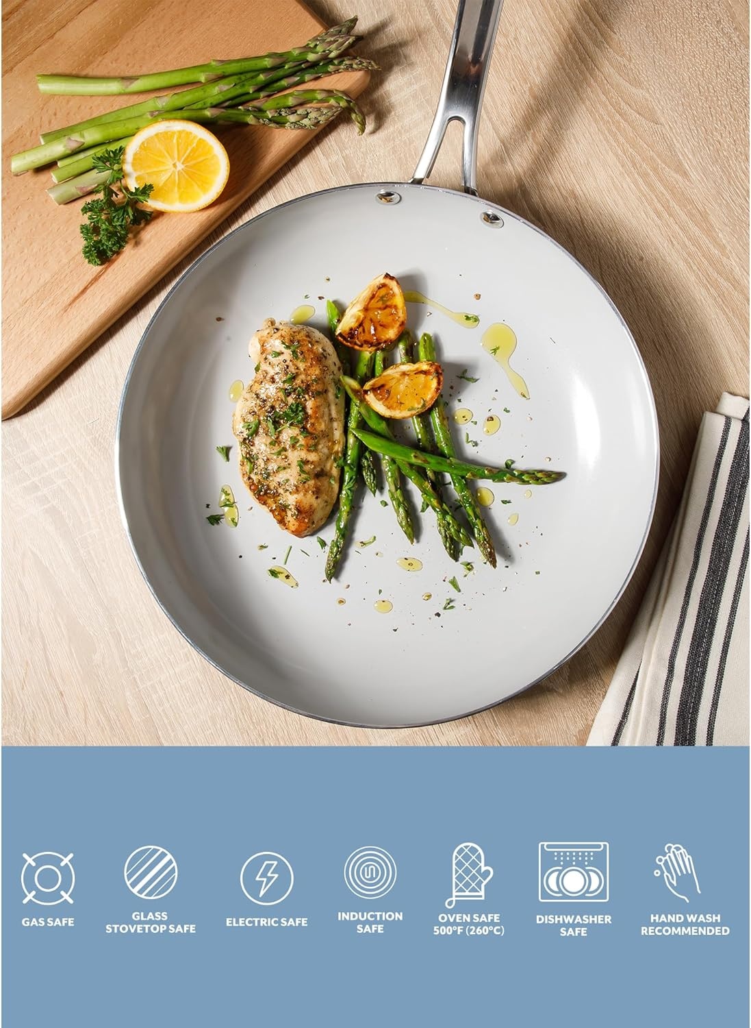 image:imageSur La Table Kitchen Essentials Potluck Porch 10 Inch Deep Frying Pan Skillet Aluminum PFA Free Ceramic Cookware Chefs Pan Omelet Pan Induction BlackBlack