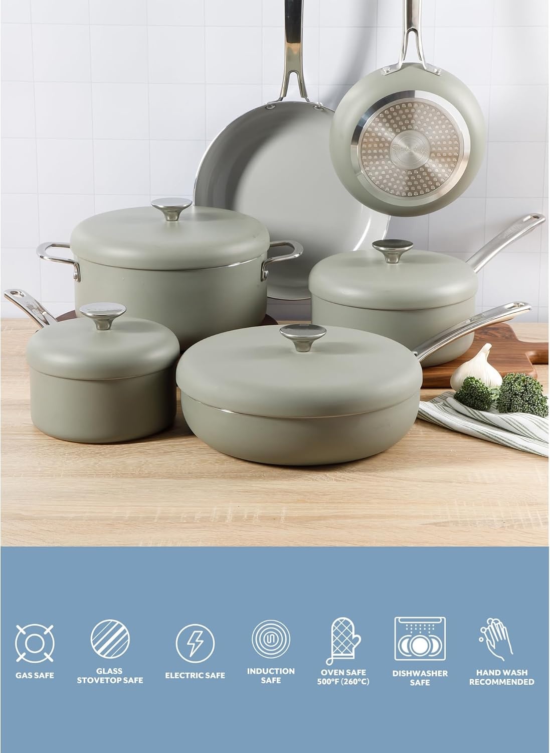 image:imageSur La Table Kitchen Essentials Potluck Porch 10 Inch Deep Frying Pan Skillet Aluminum PFA Free Ceramic Cookware Chefs Pan Omelet Pan Induction BlackGreen