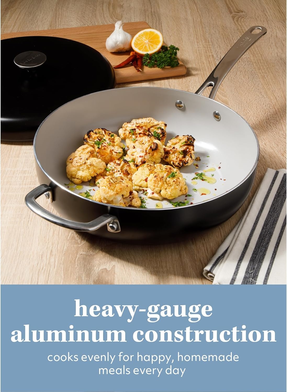 image:imageSur La Table Kitchen Essentials Potluck Porch 10 Inch Deep Frying Pan Skillet Aluminum PFA Free Ceramic Cookware Chefs Pan Omelet Pan Induction BlackBlack