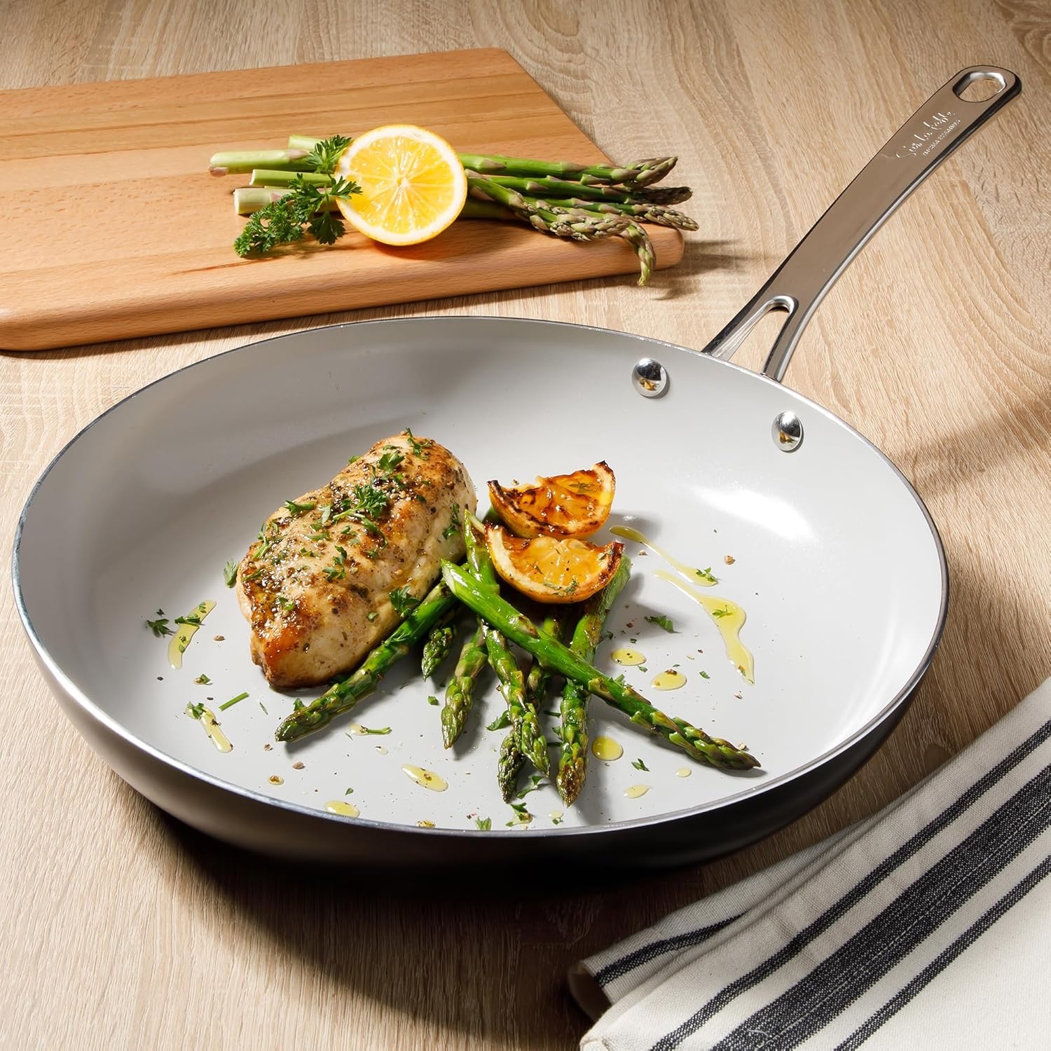image:imageSur La Table Kitchen Essentials Potluck Porch 10 Inch Deep Frying Pan Skillet Aluminum PFA Free Ceramic Cookware Chefs Pan Omelet Pan Induction BlackBlack
