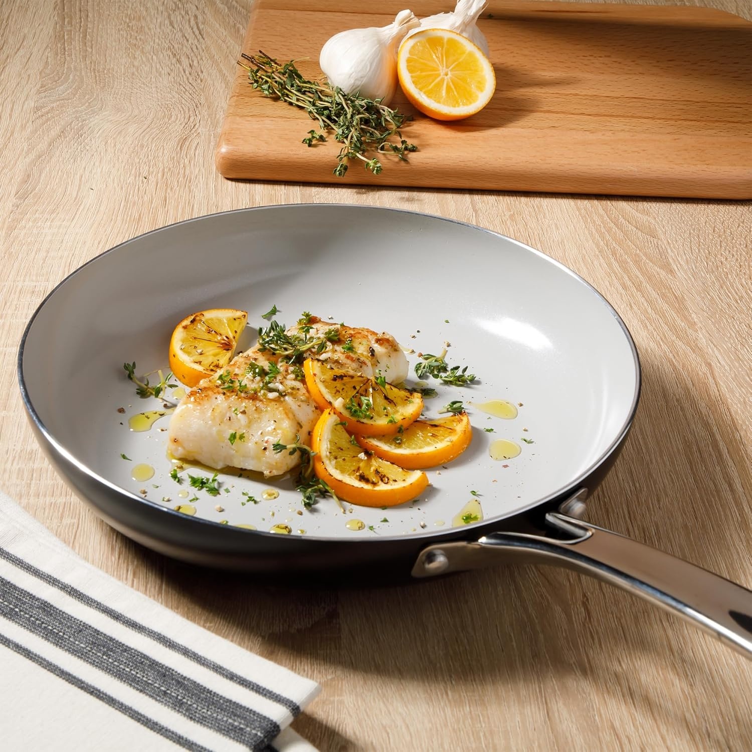 image:imageSur La Table Kitchen Essentials Potluck Porch 10 Inch Deep Frying Pan Skillet Aluminum PFA Free Ceramic Cookware Chefs Pan Omelet Pan Induction BlackBlack