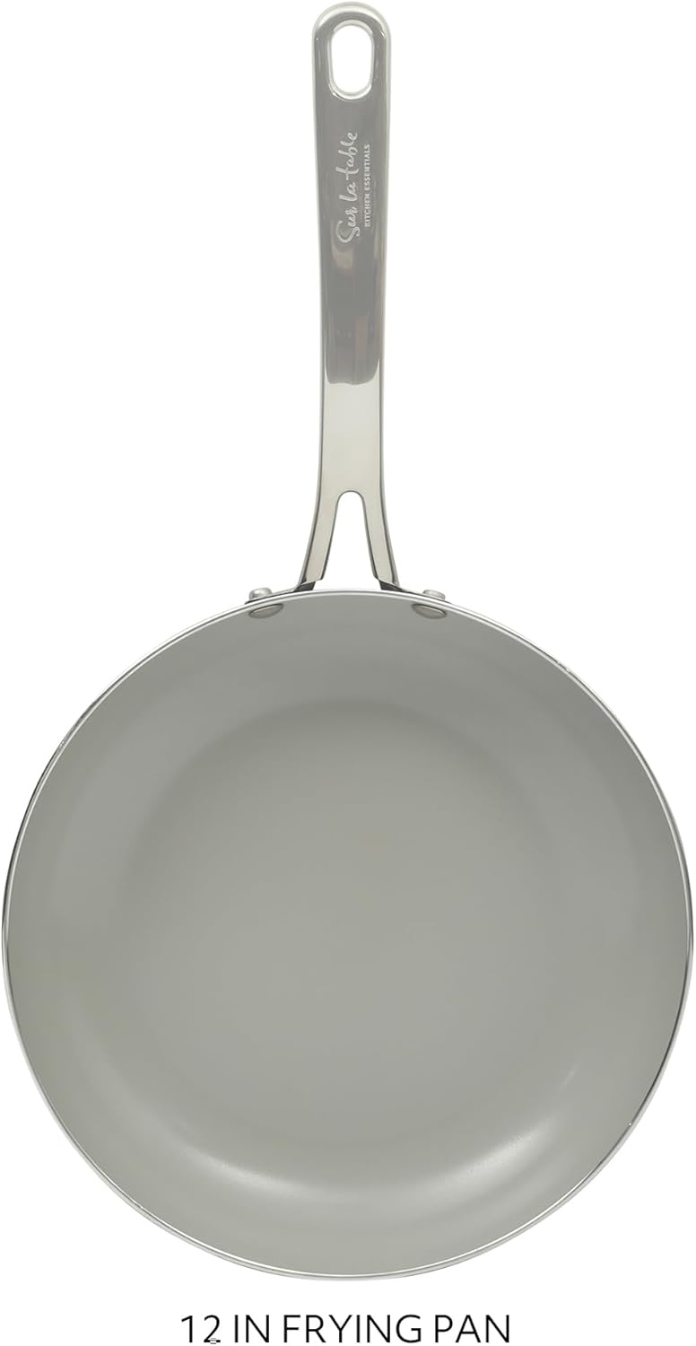 image:imageSur La Table Kitchen Essentials Potluck Porch 10 Inch Deep Frying Pan Skillet Aluminum PFA Free Ceramic Cookware Chefs Pan Omelet Pan Induction BlackBlack
