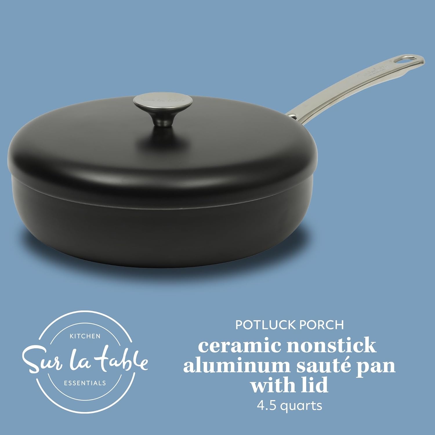 image:imageSur La Table Kitchen Essentials Potluck Porch 10 Inch Deep Frying Pan Skillet Aluminum PFA Free Ceramic Cookware Chefs Pan Omelet Pan Induction BlackBlack