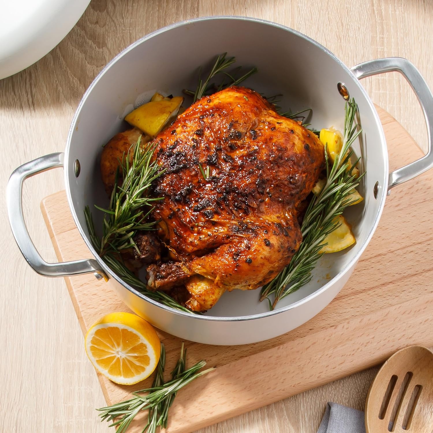 image:imageSur La Table Kitchen Essentials Potluck Porch 10 Inch Deep Frying Pan Skillet Aluminum PFA Free Ceramic Cookware Chefs Pan Omelet Pan Induction BlackLinen White