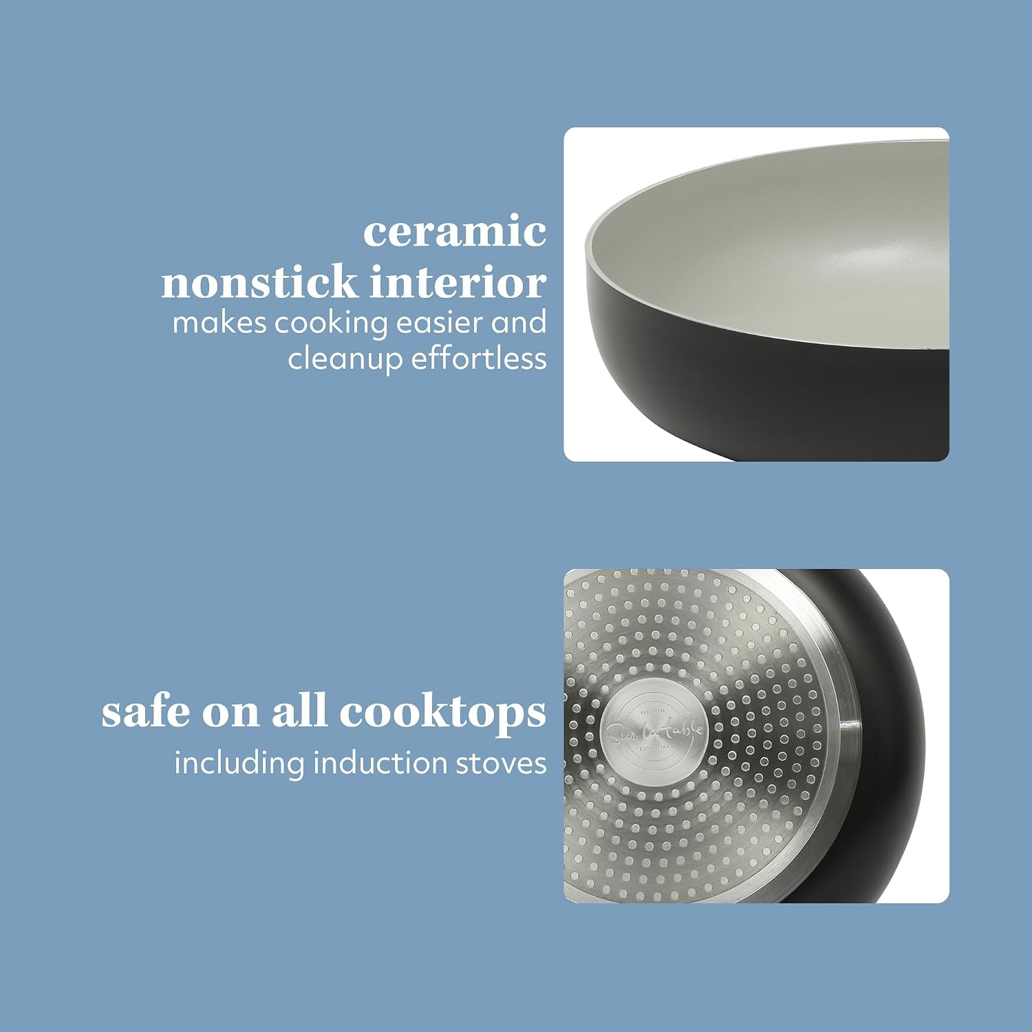 image:imageSur La Table Kitchen Essentials Potluck Porch 10 Inch Deep Frying Pan Skillet Aluminum PFA Free Ceramic Cookware Chefs Pan Omelet Pan Induction BlackBlack