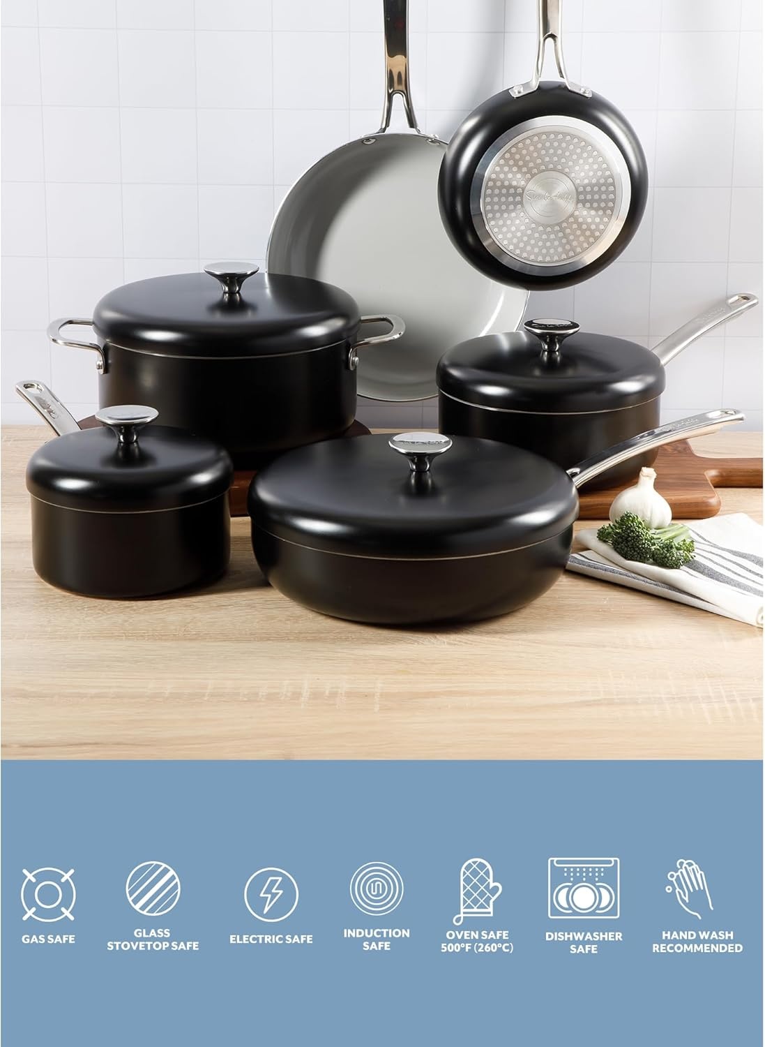 image:imageSur La Table Kitchen Essentials Potluck Porch 10 Inch Deep Frying Pan Skillet Aluminum PFA Free Ceramic Cookware Chefs Pan Omelet Pan Induction BlackBlack