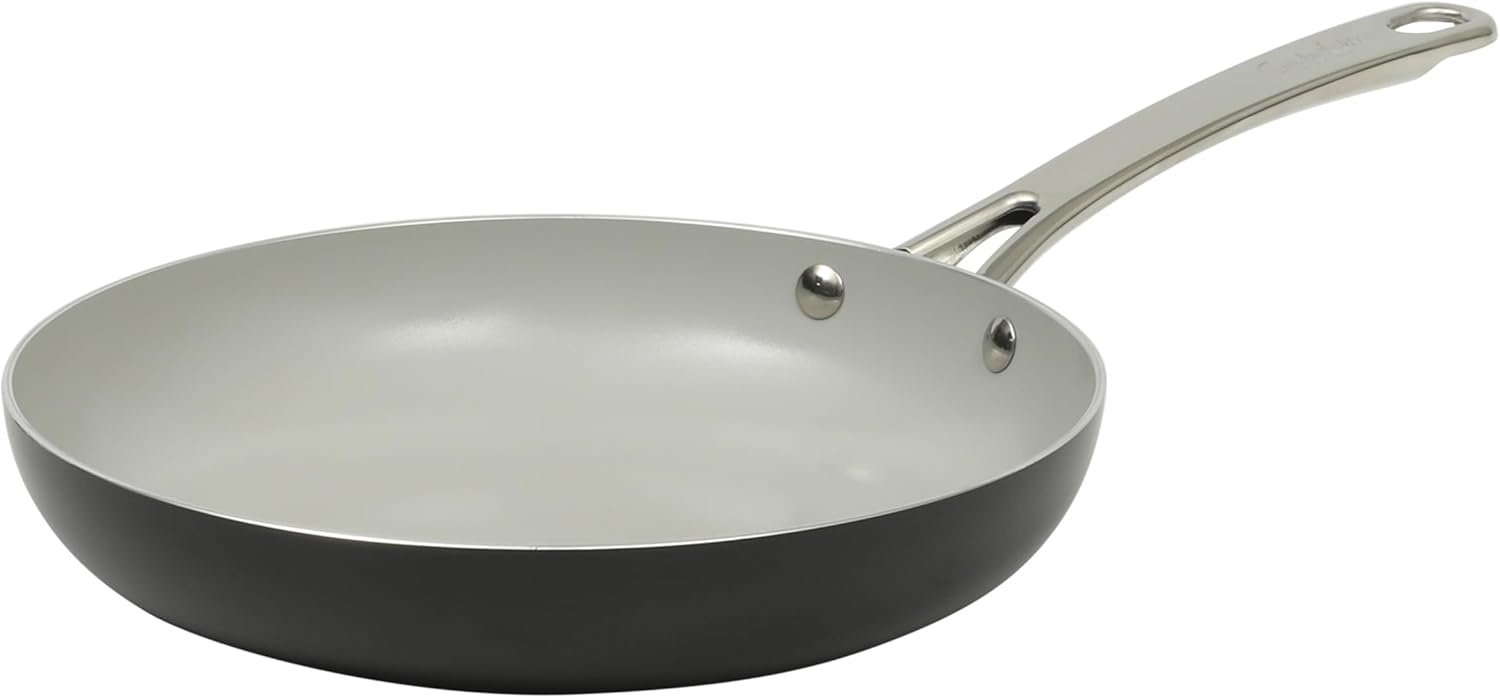 image:imageSur La Table Kitchen Essentials Potluck Porch 10 Inch Deep Frying Pan Skillet Aluminum PFA Free Ceramic Cookware Chefs Pan Omelet Pan Induction BlackBlack