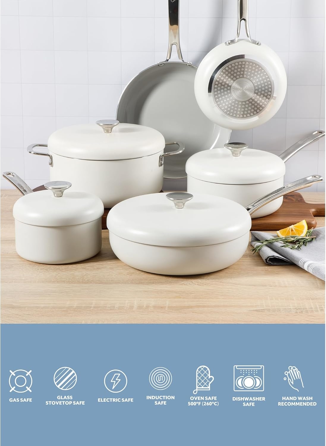 image:imageSur La Table Kitchen Essentials Potluck Porch 10 Inch Deep Frying Pan Skillet Aluminum PFA Free Ceramic Cookware Chefs Pan Omelet Pan Induction BlackLinen White