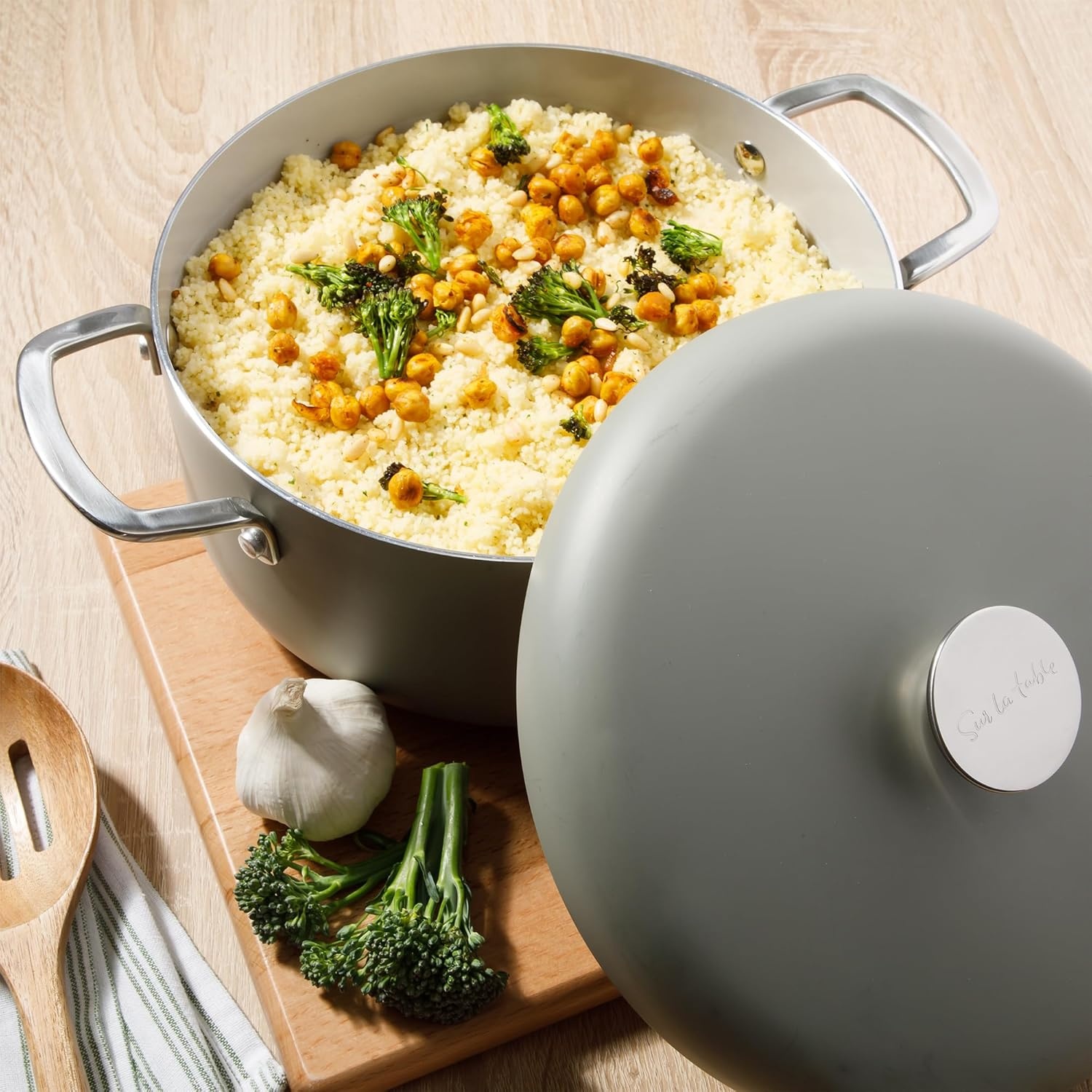 image:imageSur La Table Kitchen Essentials Potluck Porch 10 Inch Deep Frying Pan Skillet Aluminum PFA Free Ceramic Cookware Chefs Pan Omelet Pan Induction BlackGreen